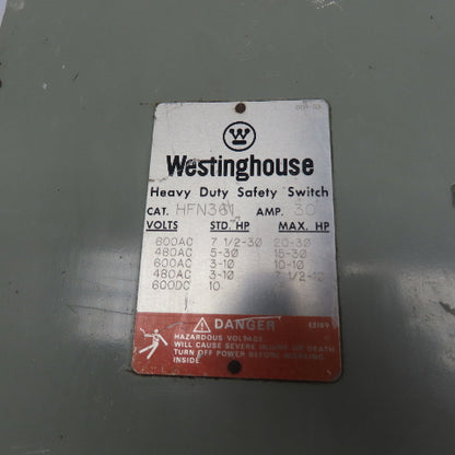 Westinghouse HFN361 30A 3-Pole Fusible Heavy Duty Safety Disconnect Switch 600V