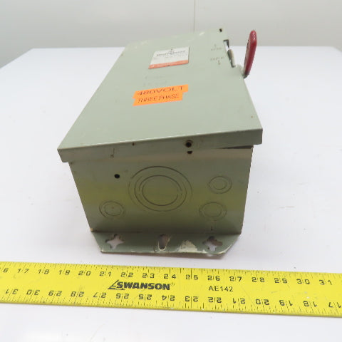 Westinghouse HFN361 30A 3-Pole Fusible Heavy Duty Safety Disconnect Switch 600V