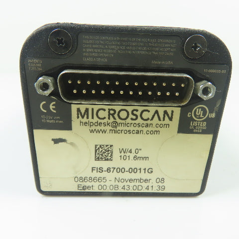 Microscan FIS-6700-0011G Industrial Barcode Scanner Camera W/ 4.00" 101.6mm