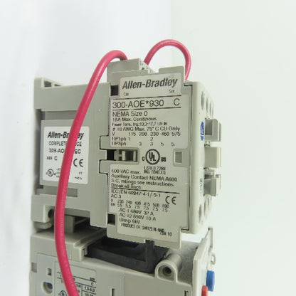Allen-Bradley 309-AOEJ-EEC NEMA Size 0 Motor Starter 18A 24VDC 1.0-5.0A Overload