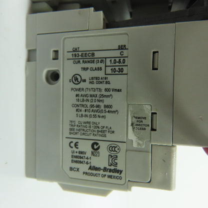 Allen-Bradley 309-AOEJ-EEC NEMA Size 0 Motor Starter 18A 24VDC 1.0-5.0A Overload