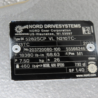 NORD SK 5282SCP VL N210TC-213TC 7.5HP Gearmotor 230/460V 3Ph 26RPM 68.63:1