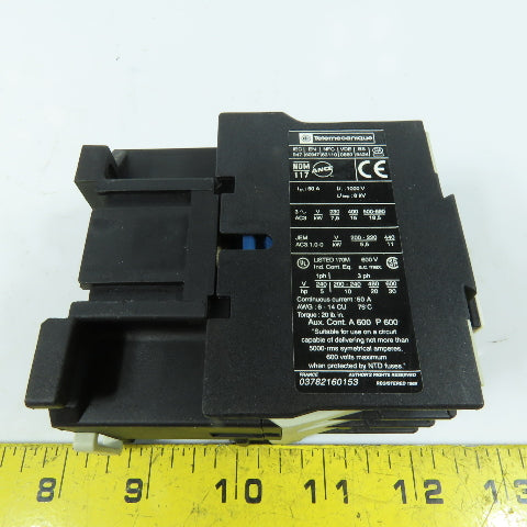 Telemecanique LC1 D3210 3-Pole Contactor 120V 60Hz Coil 50A 600VAC Max 3Ph 1NO