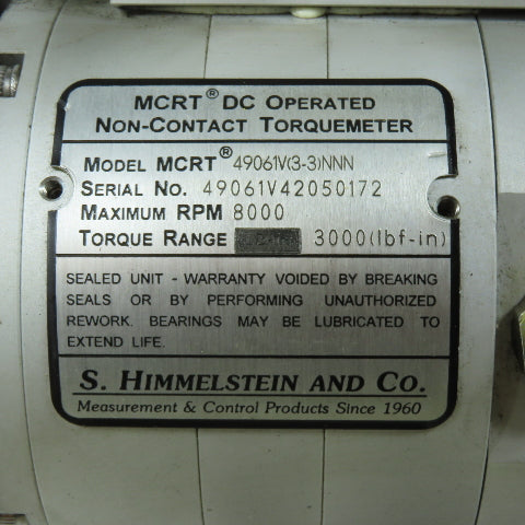 Himmelstein MCRT 49061V(3-3)NNN Non-Contact Torquemeter 3000 lbf-in 8000 RPM Max