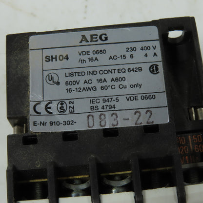 AEG SH04 Control Relay Contactor 120V 60Hz Coil 16A 600VAC Max 22Z
