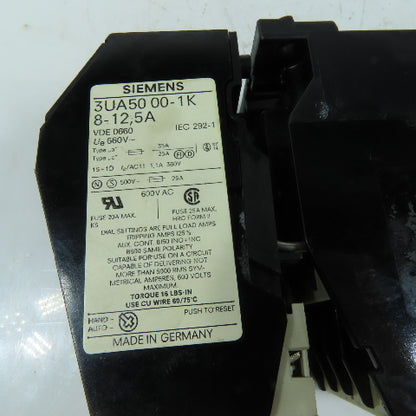 Siemens 3TB41 Motor Starter Contactor 120V 60Hz Coil 8-12.5A Overload Relay