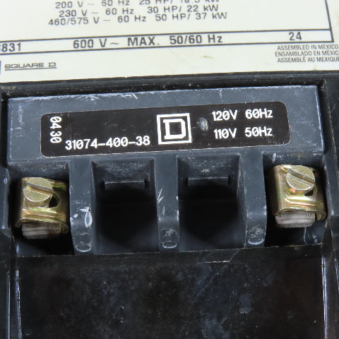 Square D 8536SEG1S Motor Starter NEMA Size 3 120V Coil 90A 600VAC Max 3Ph