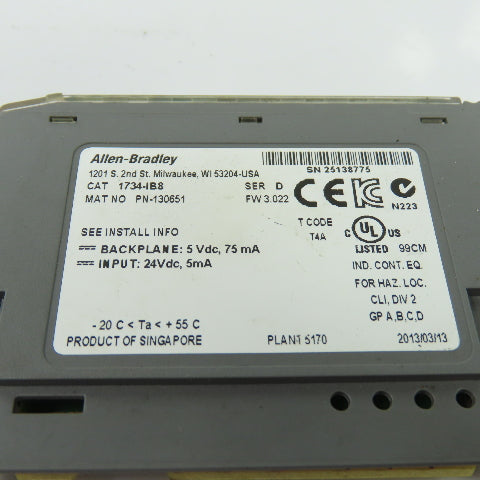 Allen-Bradley 1734-IB8 Point I/O 8-Point Sink Input Module 24VDC Ser D