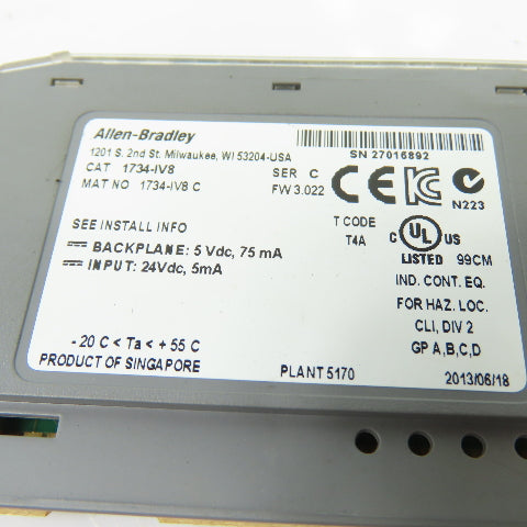 Allen-Bradley 1734-IV8 Point I/O 24VDC Source Input Module Ser C FW 3.022