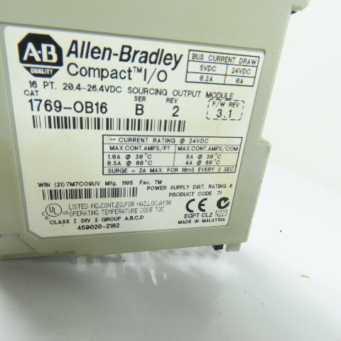 Allen-Bradley 1769-OB16 Compact I/O 16 Pt 24VDC Sourcing Output Module