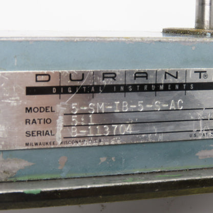 Durant 5-SM-IB-5-S-AC Mechanical Stroke Counter 5-Digit Display 5:1 Ratio