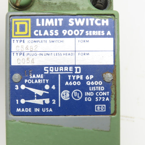 Square D C054 C54B2 Class 9007 Precision Limit Switch Roller Lever 600V