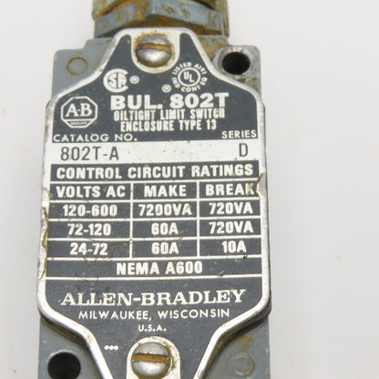 Allen-Bradley 802T-A Oiltight Limit Switch NEMA A600 Series D