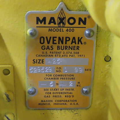 Maxon Model 400 OVENPAK Size 425 Gas Burner System 230/460V 3Ph W/ Blower