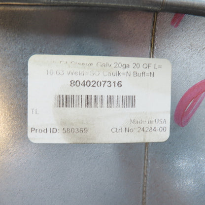 Nordfab 8040207316 20" X 10-3/4" Quick-Fit Sleeve Galvanized Pipe Duct 20ga