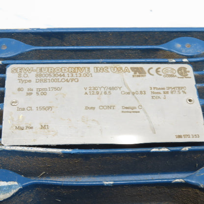 SEW-EURODRIVE DRE100LC4/FG 5.00HP Electric Motor 230/460V 3Ph 1750RPM