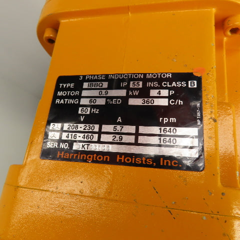 Harrington ER010L 1 Ton 2000LB Electric Chain Hoist 20' Lift 16FPM 460V 3PH