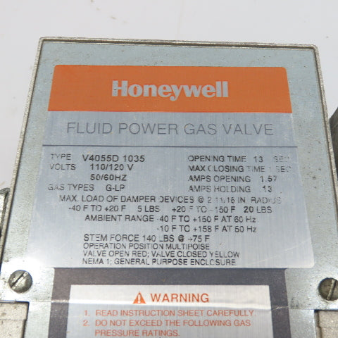 Honeywell V4055D 1035 Dual Power Gas Valve Actuator 120V G-LP 13 Sec Opening