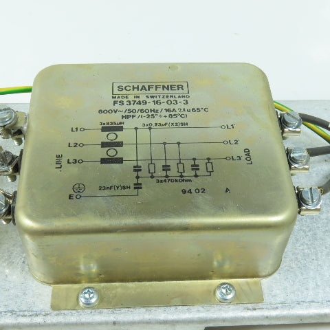 Schaffner FS 3749-16-03-3 Power Line Filter 16A 600V 3Ph 50/60Hz