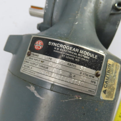 U.S. Motors S351A 1/2HP Gear Motor 230/460V 3Ph 30RPM 58:1Ratio 630In-Lb