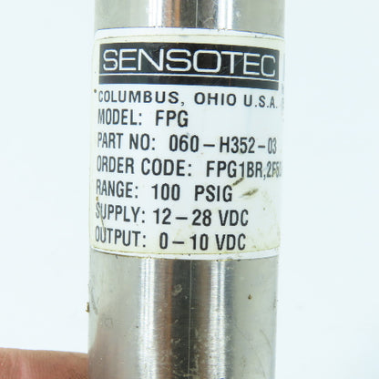 Sensotec FPG Pressure Transducer 100 PSIG 12-28 VDC