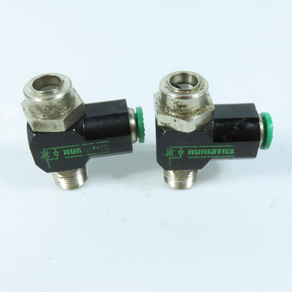 Numatics 3/8" NPT Right Angle Flow Control Valves 3/8" Push To Connect Lot Of 2