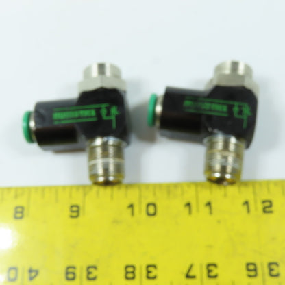 Numatics 3/8" NPT Right Angle Flow Control Valves 3/8" Push To Connect Lot Of 2
