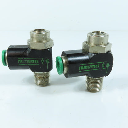 Numatics 3/8" NPT Right Angle Flow Control Valves 3/8" Push To Connect Lot Of 2