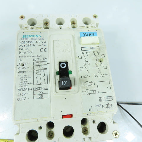 Siemens 3VF3111-6BS31-0AA0 100A 3-Pole Circuit Breaker Panel Operator 600VAC