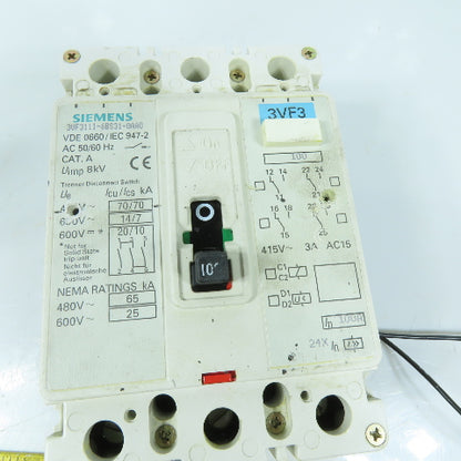 Siemens 3VF3111-6BS31-0AA0 100A 3-Pole Circuit Breaker Panel Operator 600VAC
