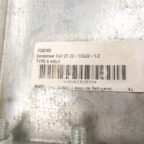 Keeprite Refrigeration 1526100 Condenser Coil Assembly 460V 1Ph 2T 22-1/2x22-1/2