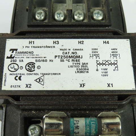Hammond PT250MQMJ 250VA Control Transformer 240Vx480V Pri 120V Sec