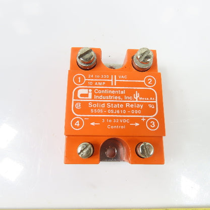 Continental Industries S505-0SJ610-000 10A 24-330VAC Solid State Relay 3-32VDC
