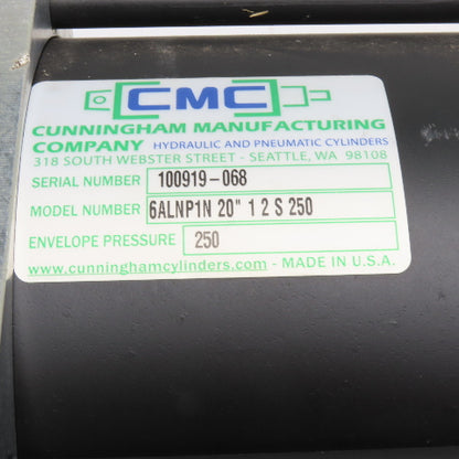 Cunningham 6ALNP1N 20" 1 2 S 250 6" Bore 20" Stroke Tie Rod Air Cylinder 250PSI
