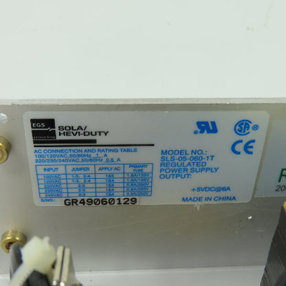 Sola / Hevi-Duty SLS-05-060-1T Regulated Power Supply 100-240V Input 5VDC Output