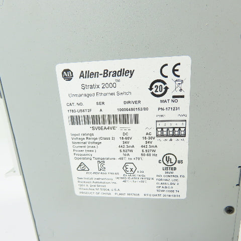 Allen-Bradley 1783-US6T2F Stratix 2000 Unmanaged Ethernet Switch 24V Ser A