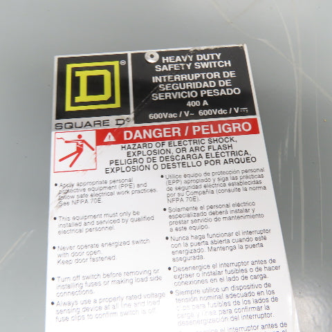 Square D HU365 400A 3P Non Fusible Heavy Duty Safety Disconnect Switch 600VAC