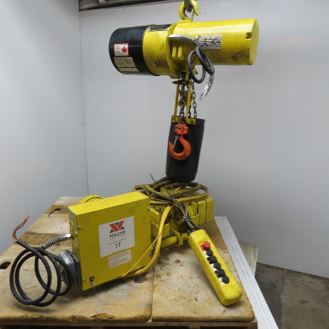 Vulcan 1 Ton 2 Speed Chain Hoist 575V 3Ph 15' Lift 24/48FPM W/ Power Trolley