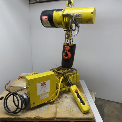 Vulcan 1 Ton 2 Speed Chain Hoist 575V 3Ph 15' Lift 24/48FPM W/ Power Trolley