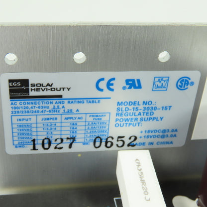 Sola/Hevi-Duty SLD-15-3030-15T Regulated Power Supply 100-240VAC +15VDC Output