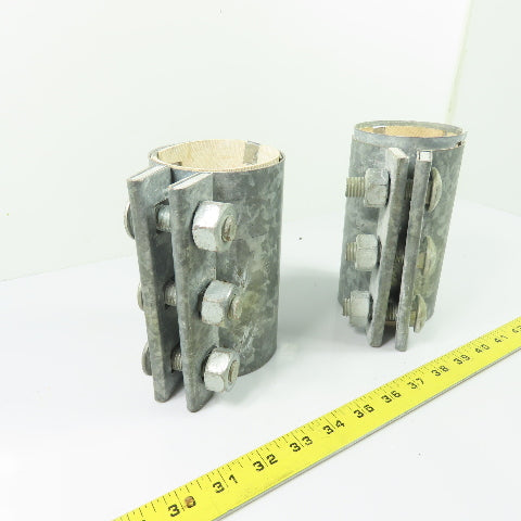 3 OD 3" Galvanized Compression Pipe Sleeve Coupling 3-Bolt 6" Tall Lot of 2