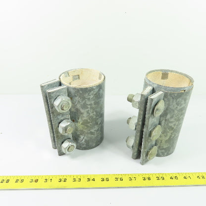 3 OD 3" Galvanized Compression Pipe Sleeve Coupling 3-Bolt 6" Tall Lot of 2