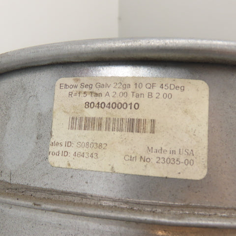 Nordfab 8040400010 10" QF 45° Galvanized Steel Segmented Duct Elbow 22ga