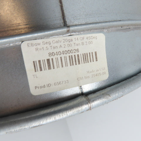Nordfab 8040400026 14" 45-Degree Quick-Fit Segmented Galvanized Duct Elbow 20ga