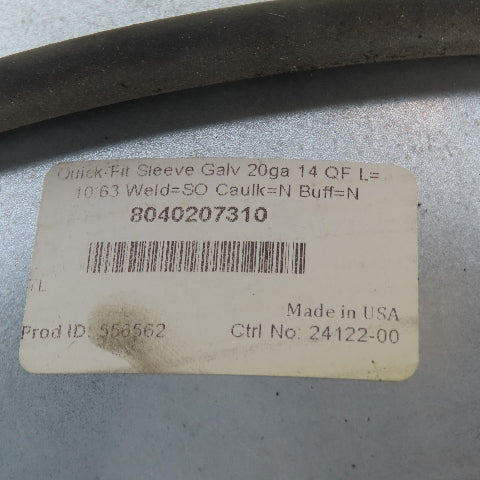 Nordfab 8040207310 Quick-Fit Ducting Sleeve 20ga Galvanized 14" QF