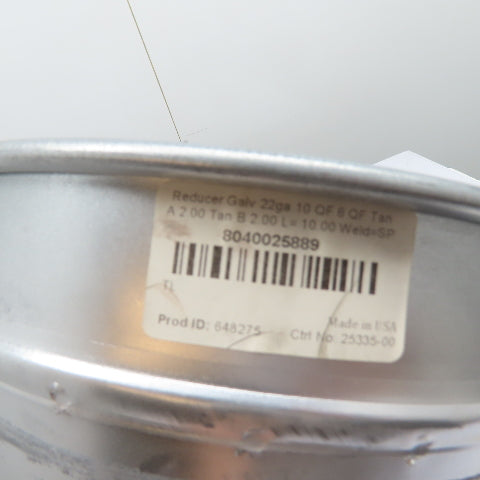 Nordfab 8040025889 Quick-Fit Galvanized Concentric Duct Reducer 22ga 10" to 6"