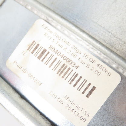 Nordfab 8040400034 16" 45° Elbow QF Duct Fitting 20ga Galvanized
