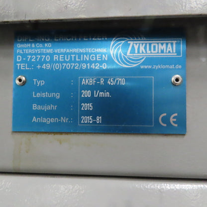 Zyklomat AKBF-R 45/710 120 Gallon Compact Belt Filter 2.20kW 480V 3Ph 200l/min