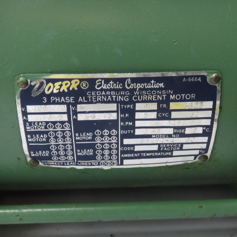 Doerr 63494-A SC 5HP Electric Motor 208-220V 3450RPM G625 Fr Tested