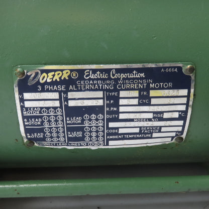 Doerr 63494-A SC 5HP Electric Motor 208-220V 3450RPM G625 Fr Tested